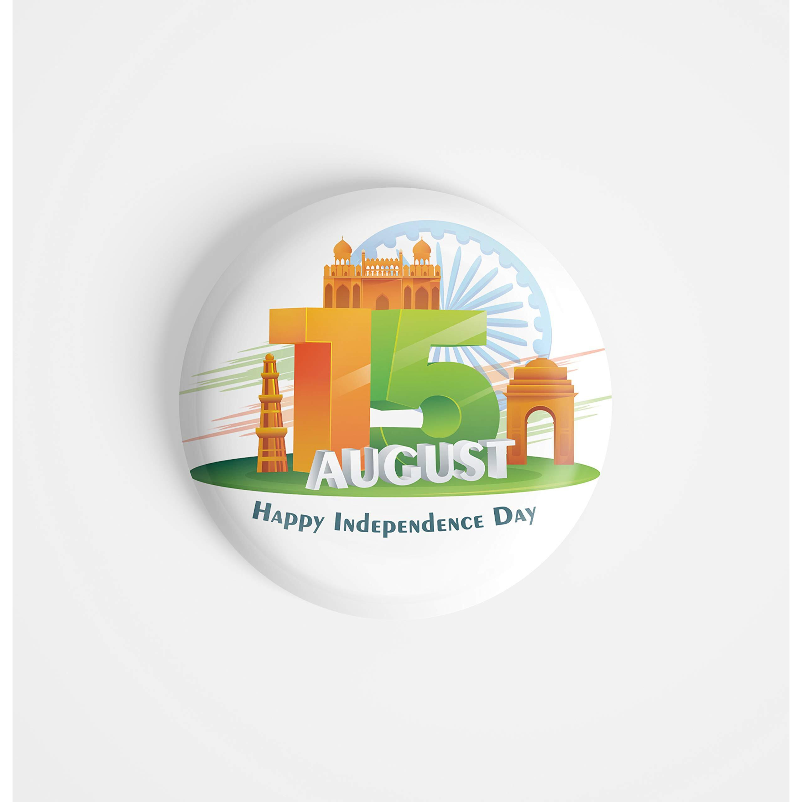 Dhcrafts Pin Badges White Independence Day 15Th August D3 Glossy Finish Design Pack Of 1