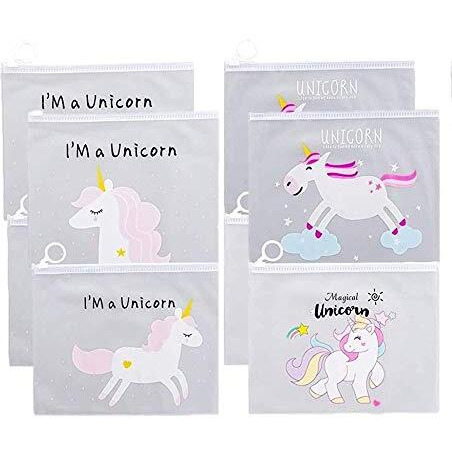 Crackles Cute Unicorn Transparent Multi Reusable Pouches Pencil Pouch/Case For Kids | Assorted Design -Multi Color, Pack Of 6 For Birthday Return Gifts