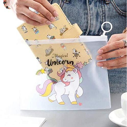 Crackles Cute Unicorn Transparent Multi Reusable Pouches Pencil Pouch/Case For Kids | Assorted Design -Multi Color, Pack Of 6 For Birthday Return Gifts