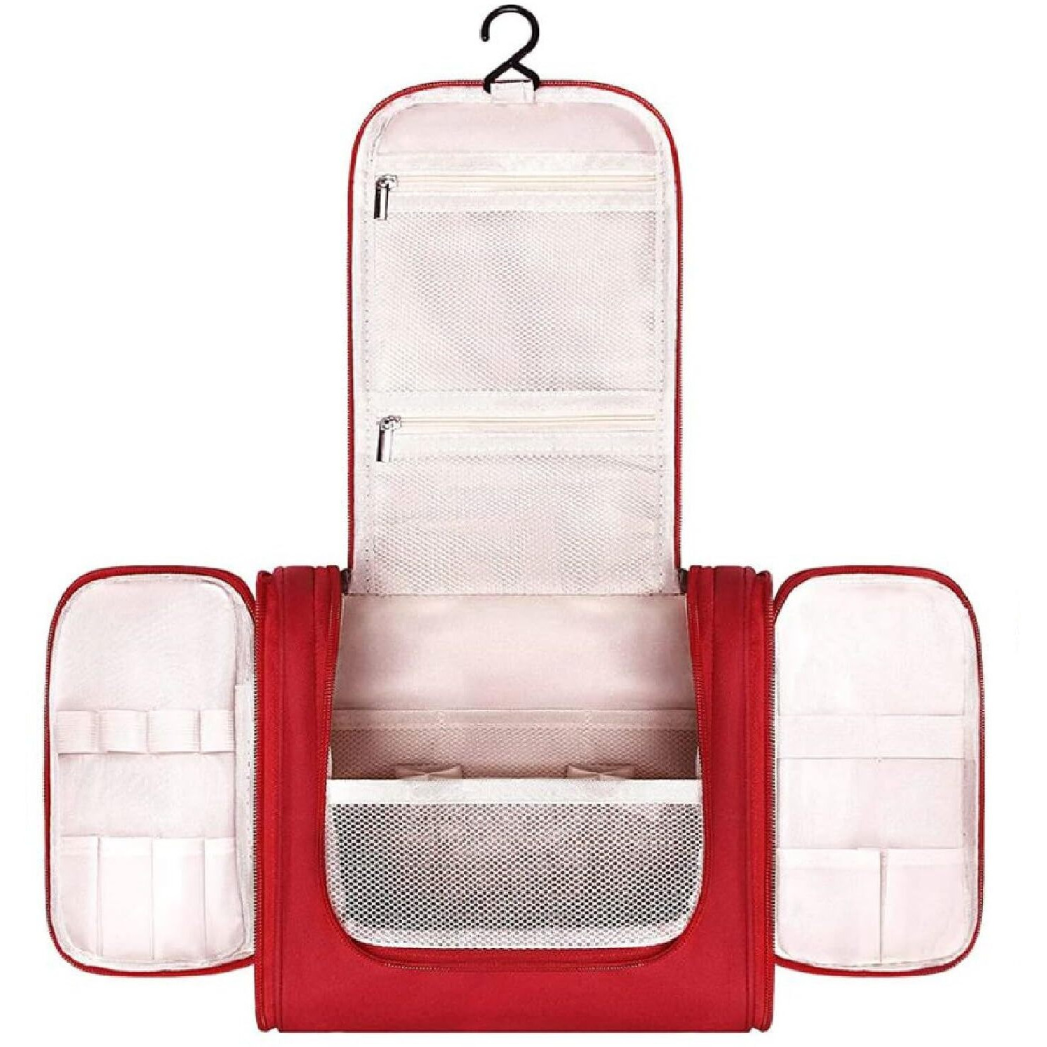 Niwlix Nylon Travel Makeup Pouch Cosmetic Organizer Bag Travel Pouch Shower Wash Bag For Women And Men (Red)