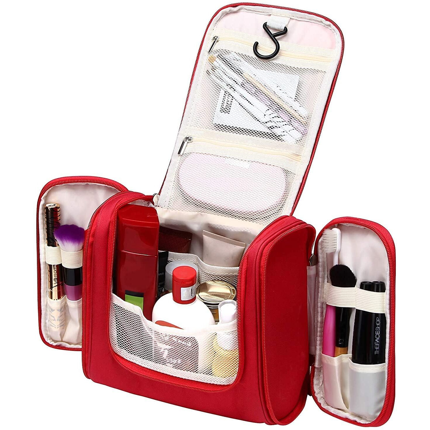 Niwlix Nylon Travel Makeup Pouch Cosmetic Organizer Bag Travel Pouch Shower Wash Bag For Women And Men (Red)
