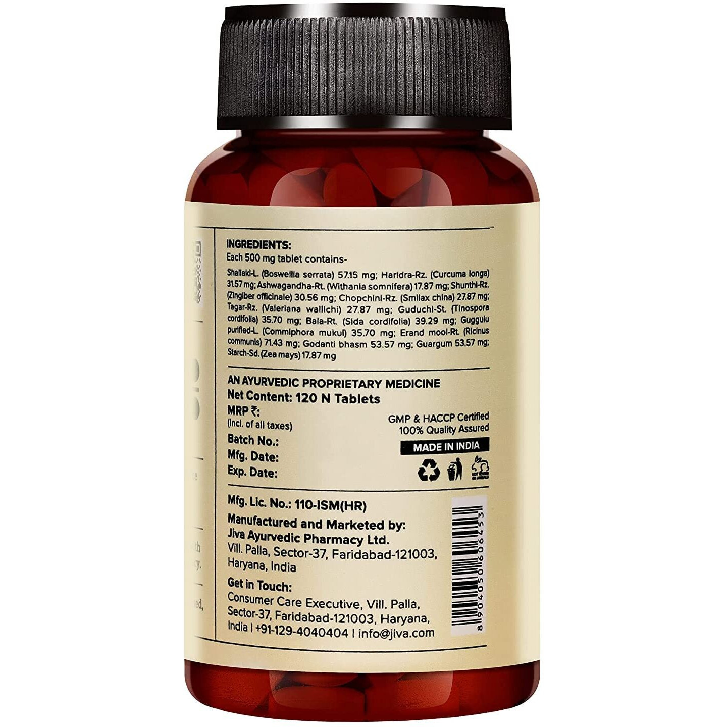 Jiva Pain Calm Tablet 500Mg 360 Tablet | 100% Pure & Natural | Natural Pain Reliever | Strengthen Bones & Muscles - 120 Tablet (Pack Of 3)