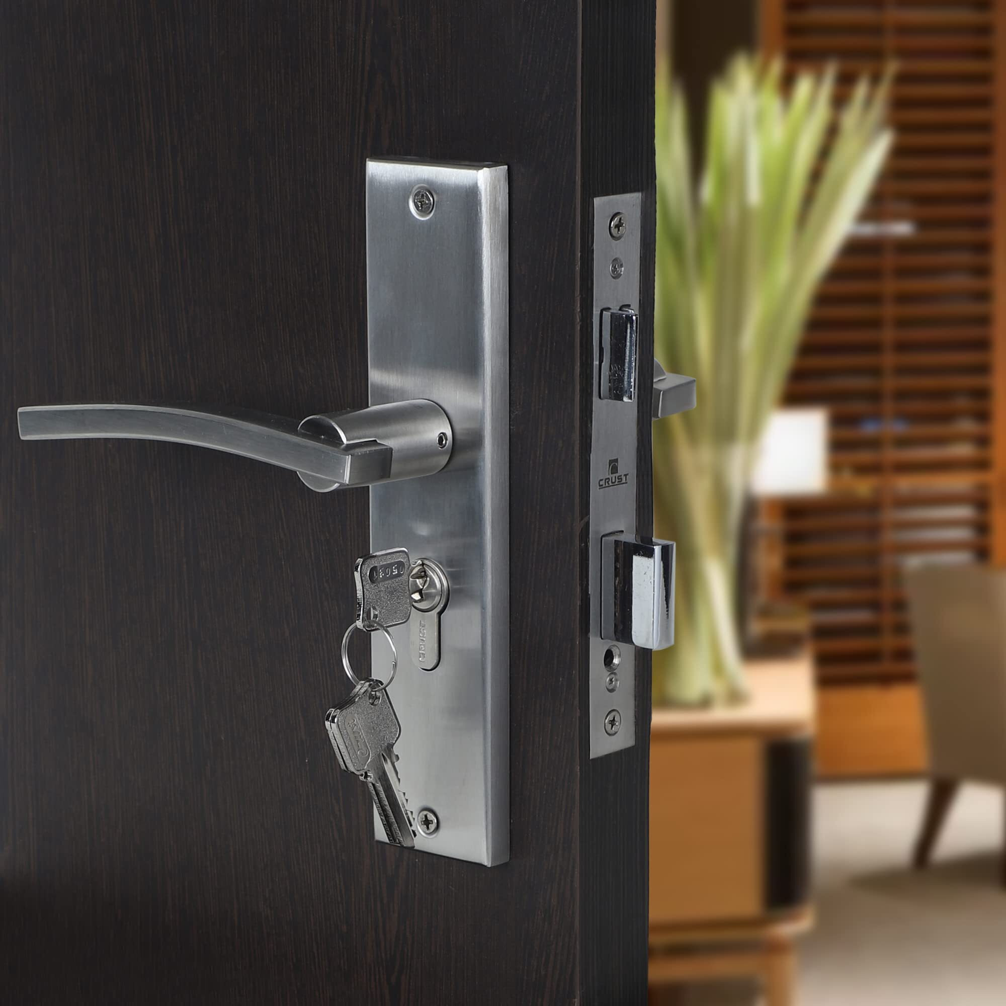Crust Heavy Duty Mortise Door Lock Set For Main Door, Door Handle Lock Set For Main Door Lock, Office/Hotel/Bathroom (Ivy, Matt Satin)