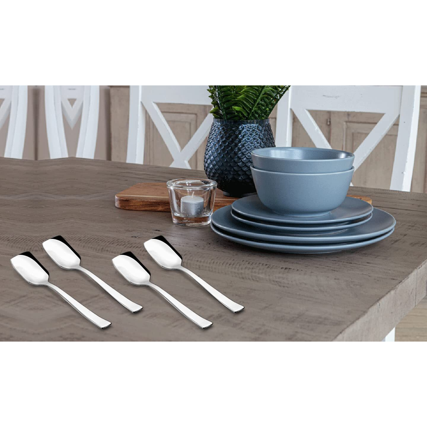Shapes Arctic Gleen Steel Silver Ice Cream Spoon Set Of 12 Pieces | Ice Cream Spoon, Frozen Desserts | Rust-Resistant, Dishwasher Safe, Elegant Design