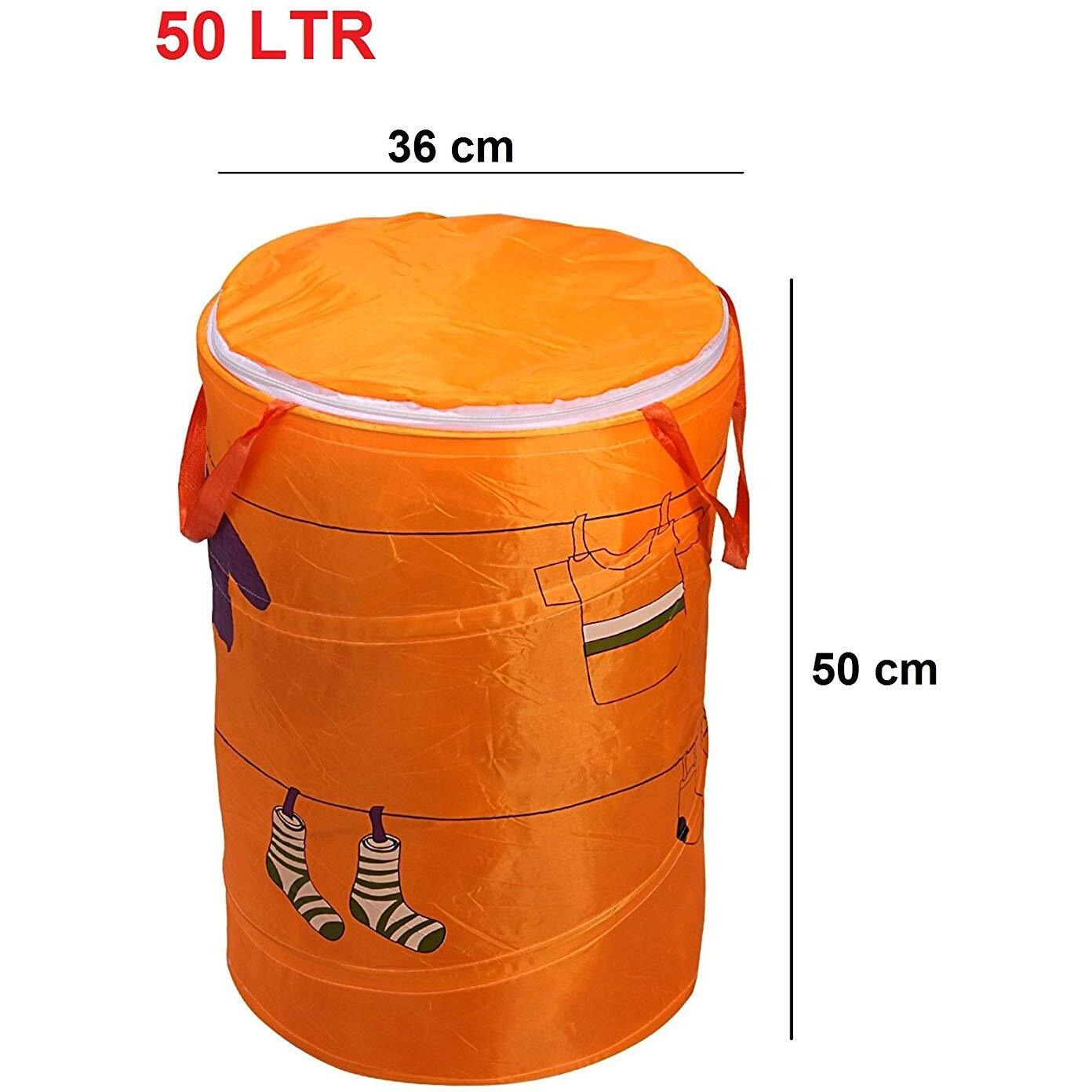 Hokipo Multipurpose Foldable & Collapsible 50-Litre Pop-Up Laundry Bag Basket With Zippered Lid And Carry Handle(Polyester)