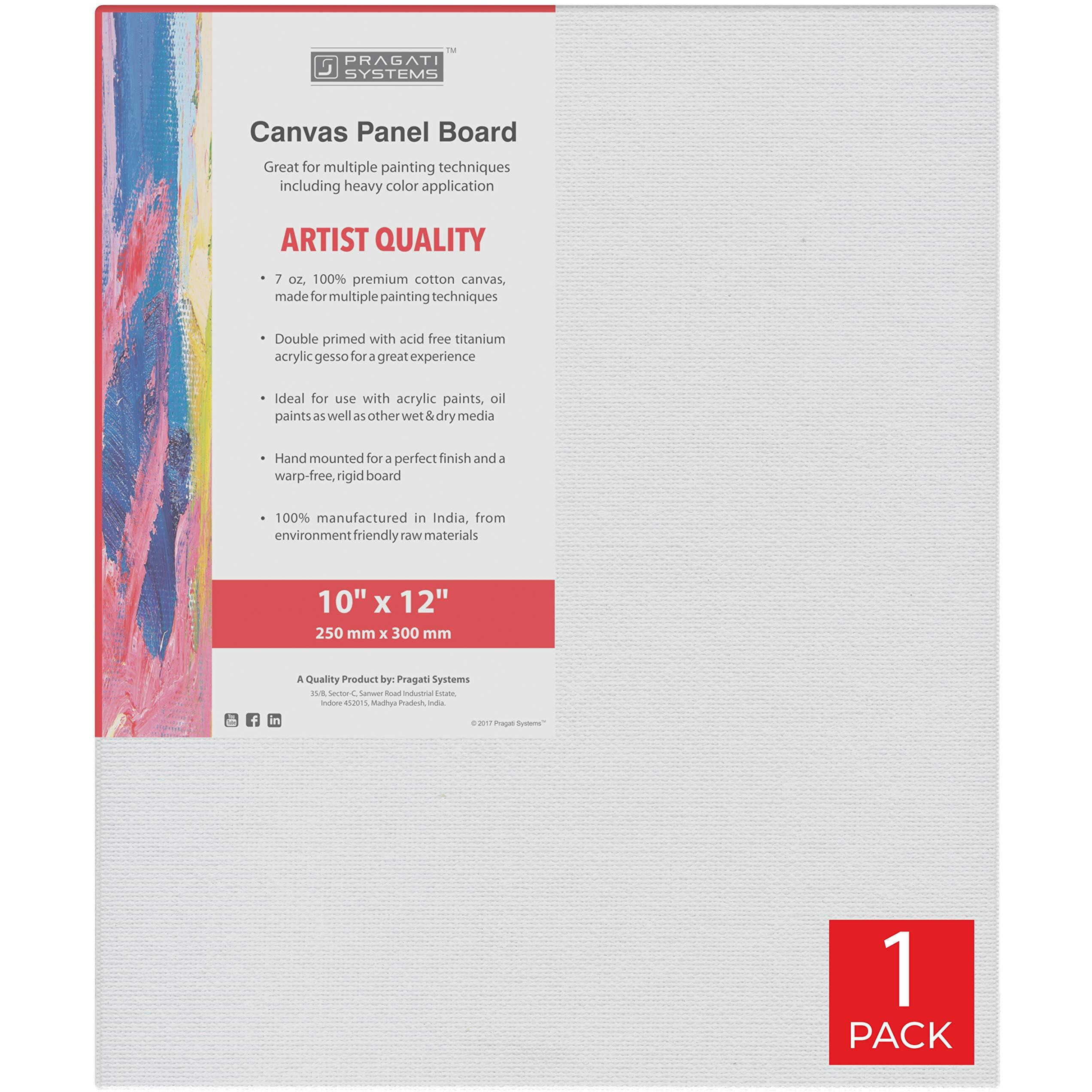Pragati Systems Medium Grain 10X12 Inch 7 Oz. Primed Canvas Board For Painting Cp1012, White (Pack Of 1)