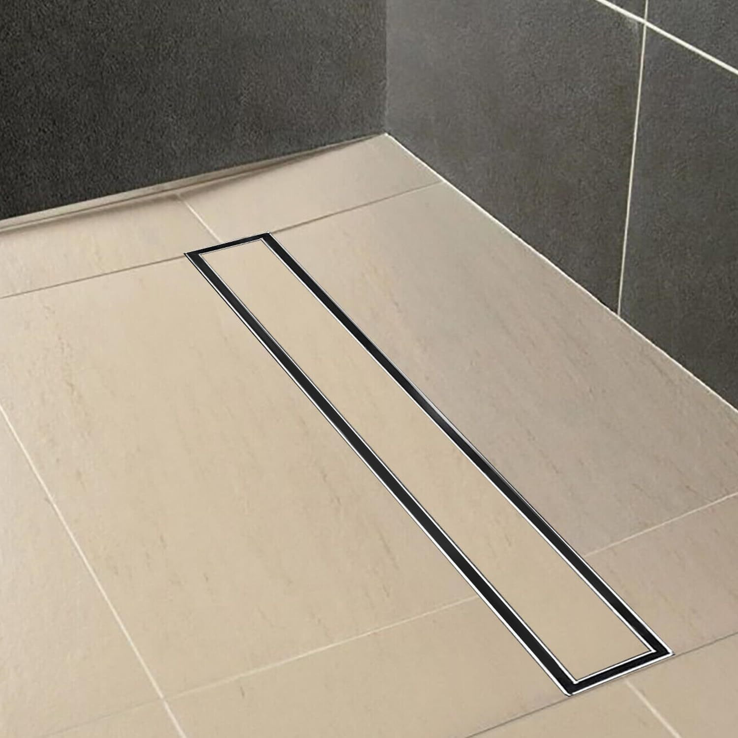 Lipka Marble Insert Shower Drain Channel | 24 X 3 Inches| 304-Grade Stainless Steel Long Floor Drain For Bathroom & Shower Areas | 21Mm Marble Invisible Water Drainer With Side Hole & Cockroach Trap