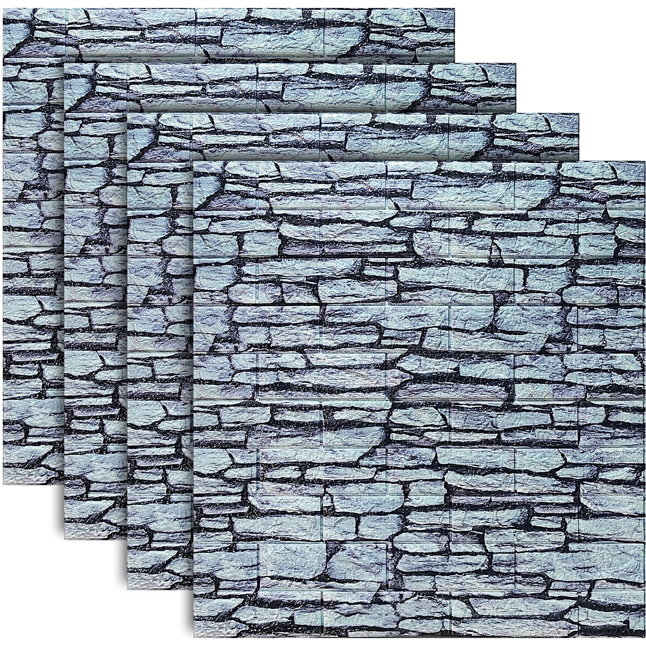Lukzer 4Pc 3D Brick Wall Sticker Peel & Stick Wallpaper Waterproof Pe Foam Sheets For Bedroom Background Decoration (Thickness 8Mm / Stone Design/77 X 70Cm)