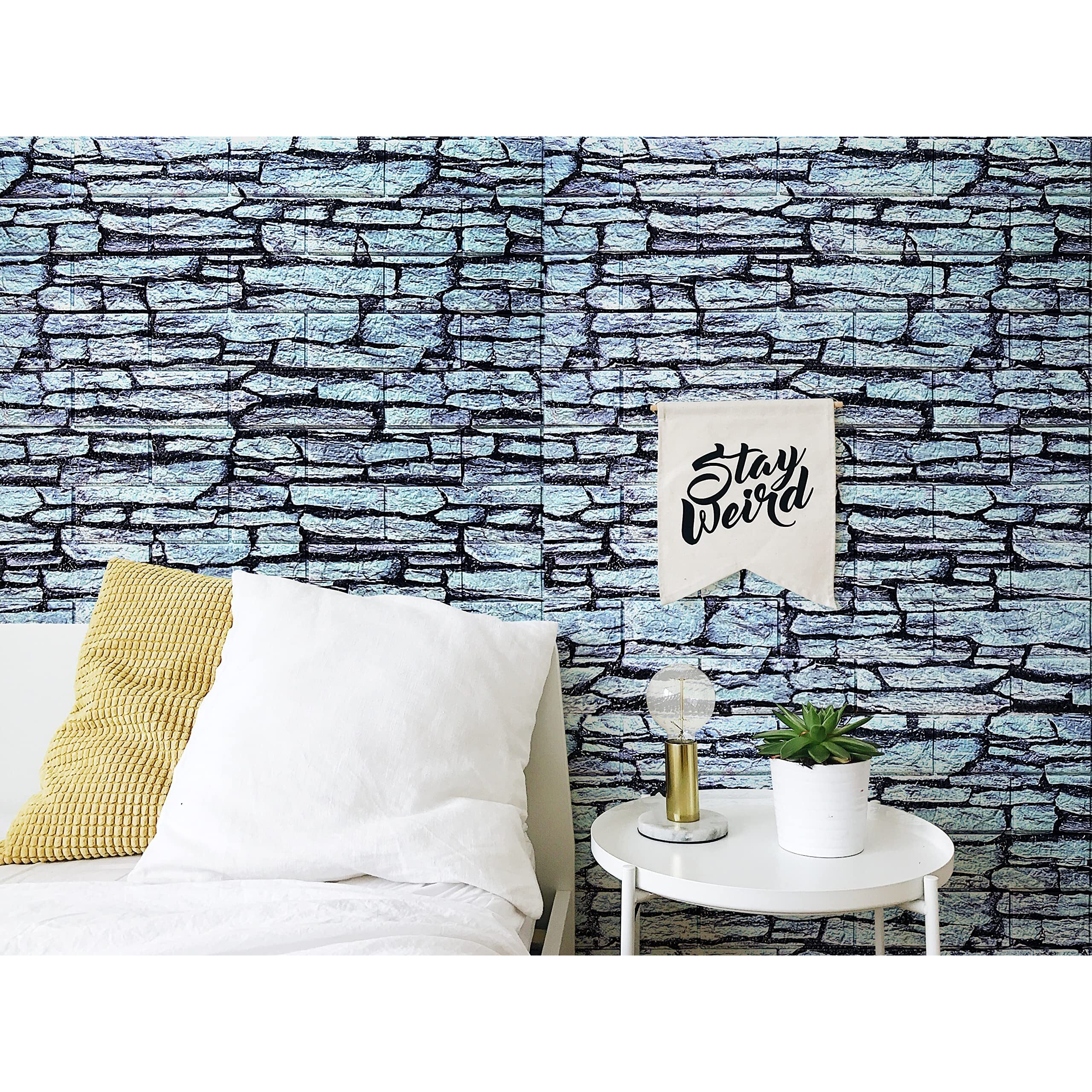 Lukzer 4Pc 3D Brick Wall Sticker Peel & Stick Wallpaper Waterproof Pe Foam Sheets For Bedroom Background Decoration (Thickness 8Mm / Stone Design/77 X 70Cm)
