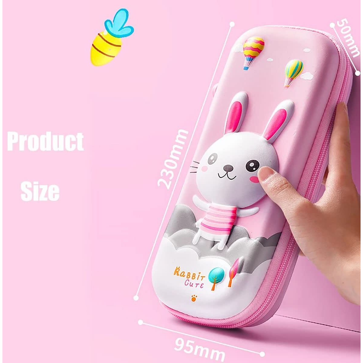 Magicwand Ethylene Vinyl Acetate (Eva) Large Capacity 3D Embossed Rabbit Print Waterproof Hardtop Eva Pencil Case - 2 Yrs & Up, Pack Of 1 (Multicolored)