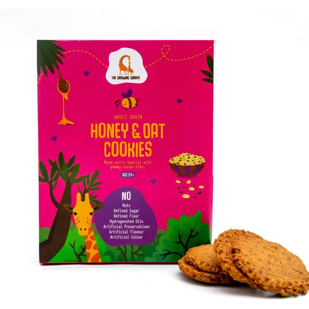 The Growing Giraffe Whole Grain Honey & Oat Cookies With Chocolate Chips | Tasty, Healthy & Nutritious, Free From Artificial Flavor & Color, 160 Grams (Pack Of 3)