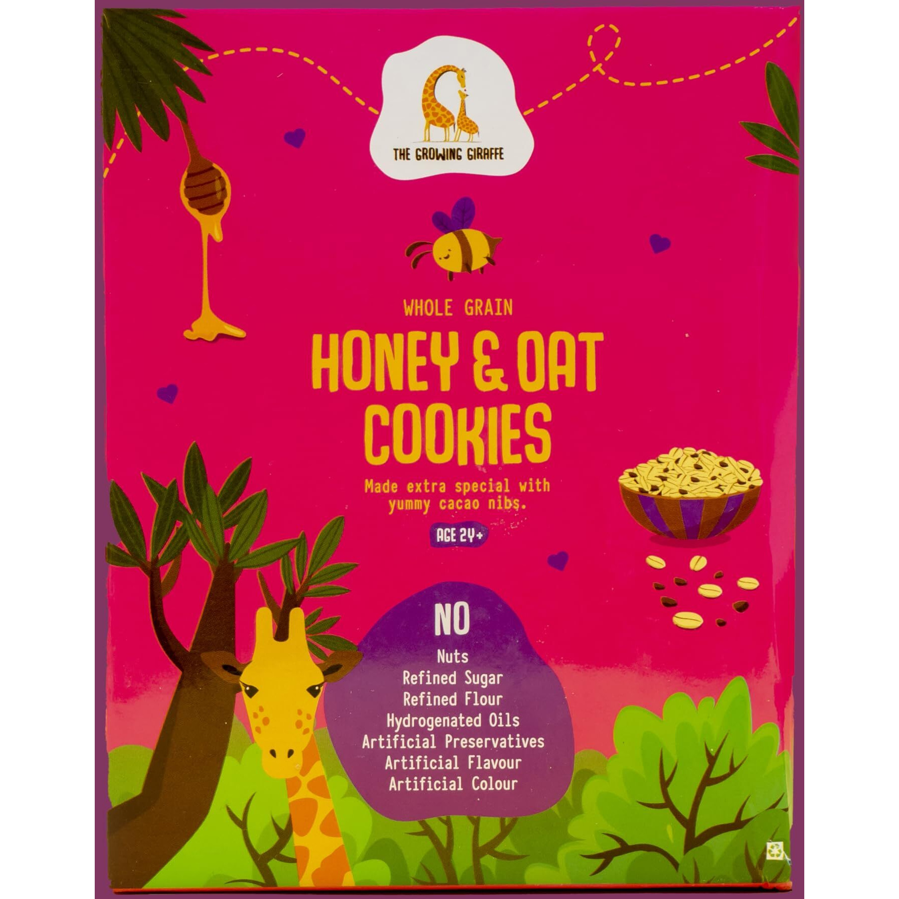 The Growing Giraffe Whole Grain Honey & Oat Cookies With Chocolate Chips | Tasty, Healthy & Nutritious, Free From Artificial Flavor & Color, 160 Grams (Pack Of 3)