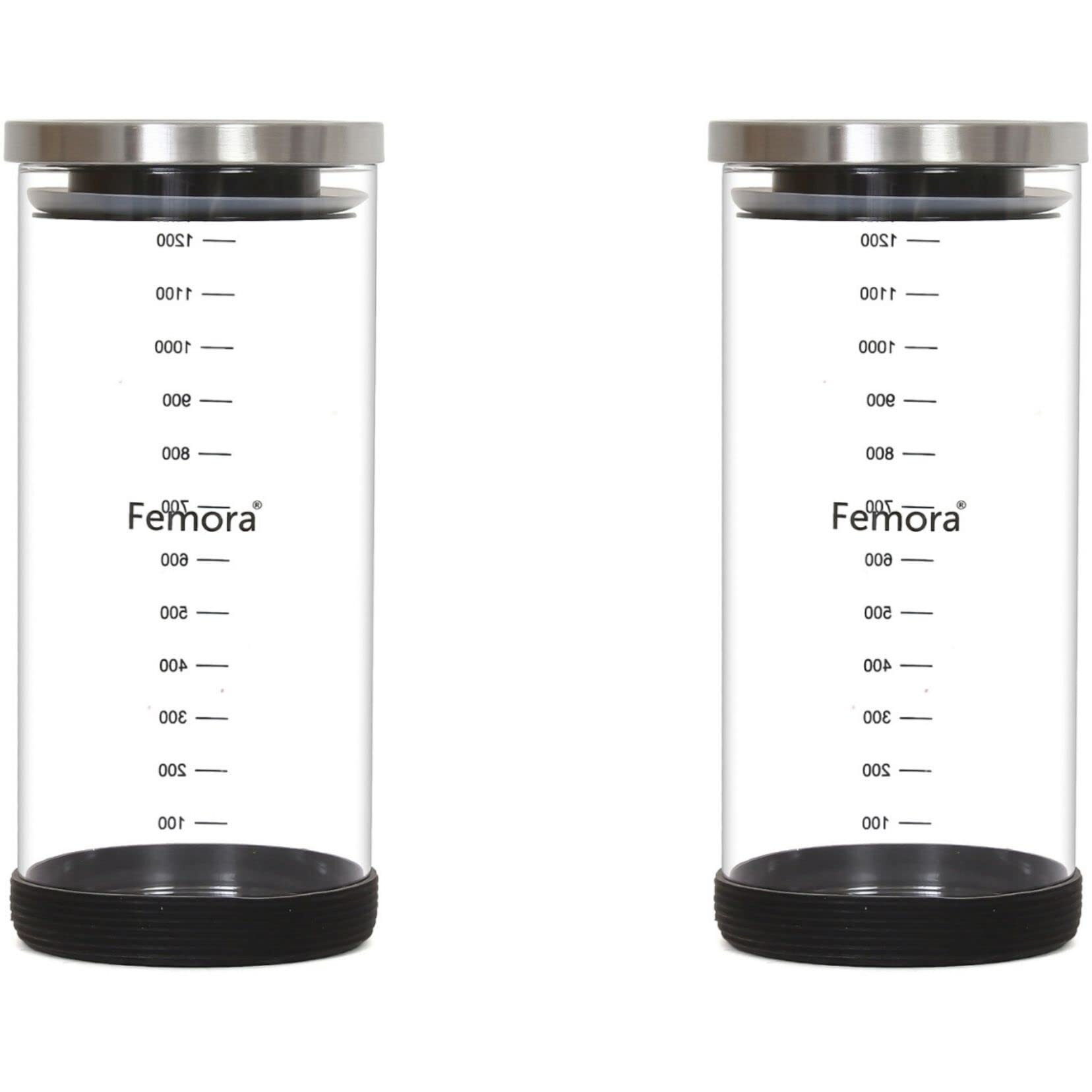 Femora Borosilicate Glass Jar With Silicon Bottom & Airtight Steel Lid| Glass Jar For Kitchen| Kitchen Storage Jars|1 Year Warranty|Jars For Gifting, Snacks, Spice, Cookies, Dry Food|1300 Ml|Set Of 2