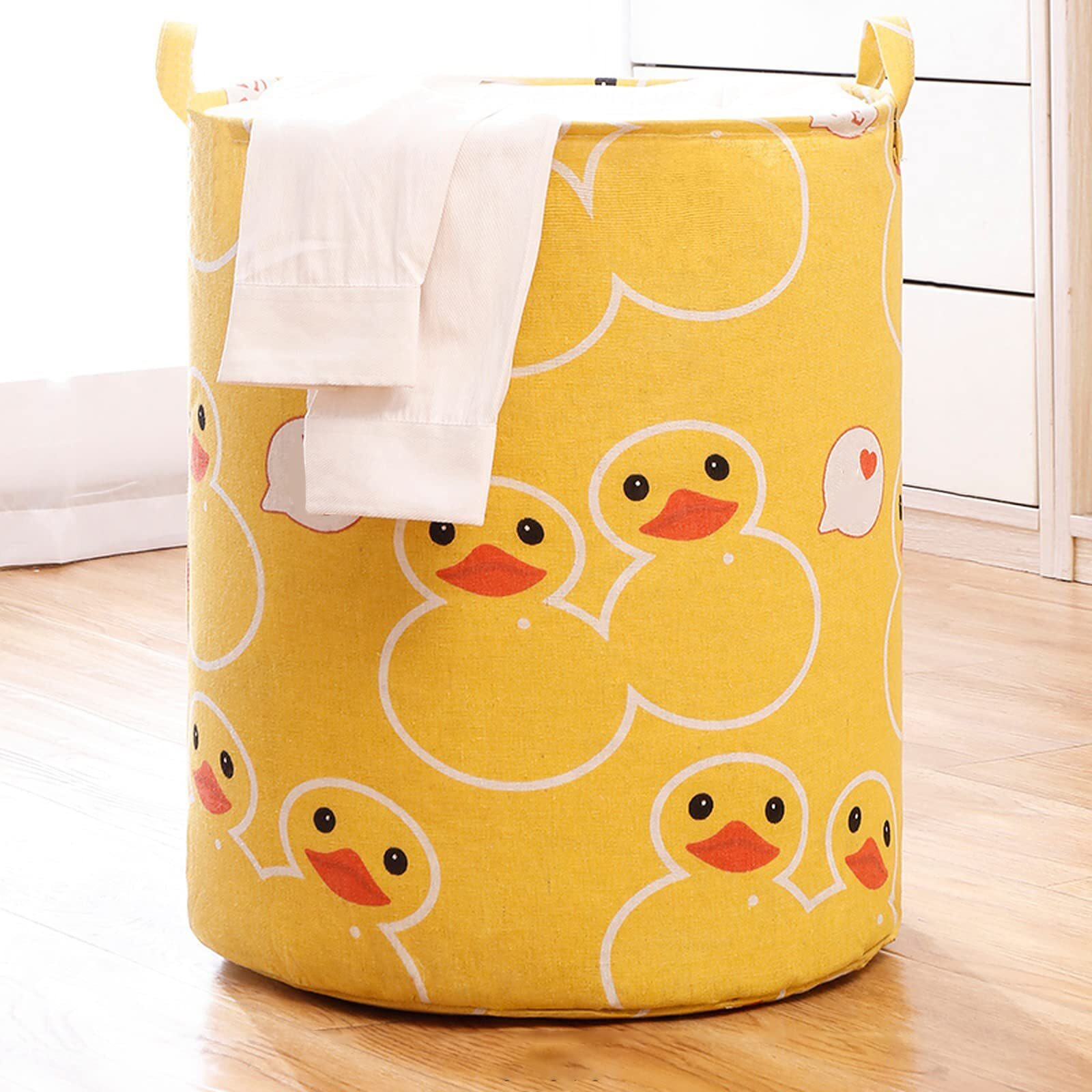Wolpin Laundry Bag Waterproof Toy Storage, Laundry Basket Organizer With Handles Foldable Moistureproof Large (63 L) - Duck Yellow,Cotton