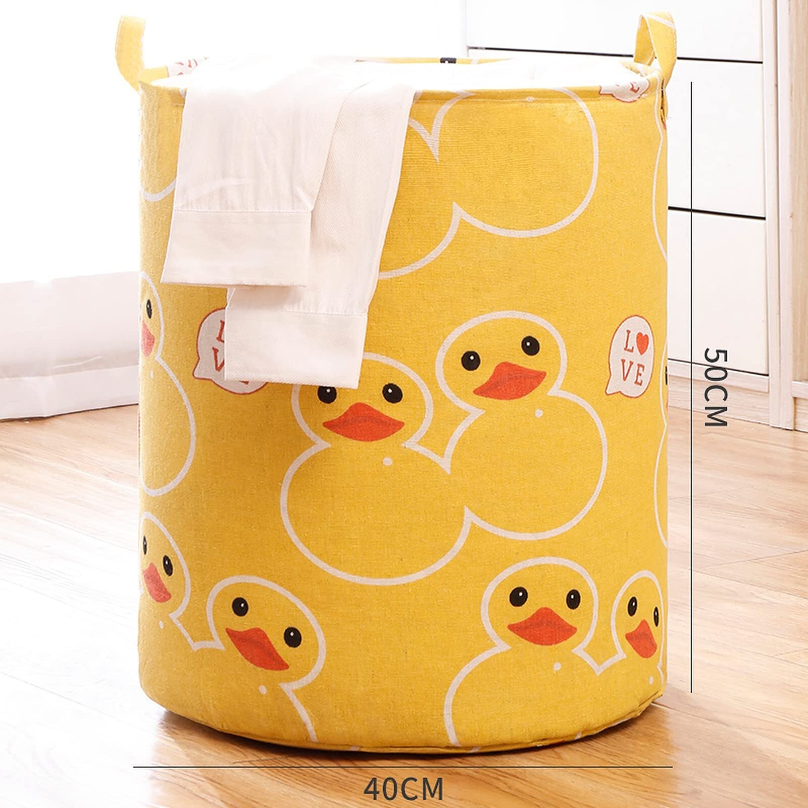 Wolpin Laundry Bag Waterproof Toy Storage, Laundry Basket Organizer With Handles Foldable Moistureproof Large (63 L) - Duck Yellow,Cotton