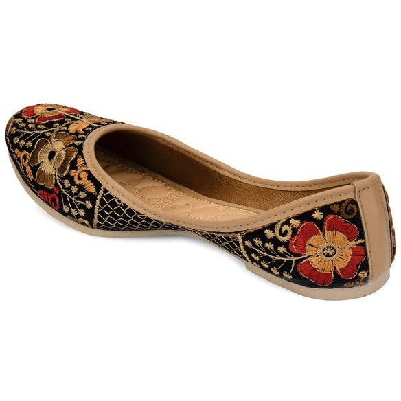 Desi Colour Women Ethnic Footwear Mojari/Punjabi Jutti- Black Thread Work1