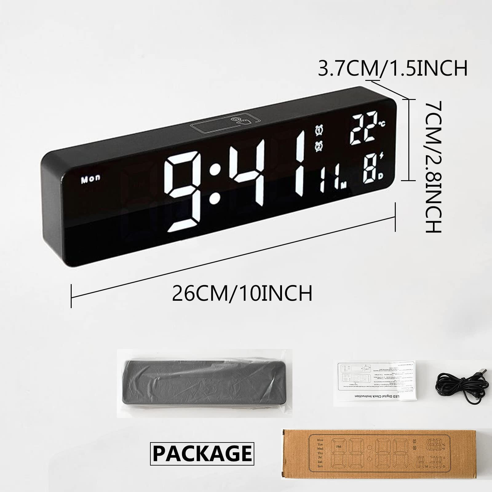 Threeh Plastic Led Digital Alarm Clock With Large Led Display Adjustable Dimmer 12/24 Hours Format Dual Alarm Clock Usb Cable Powered - White