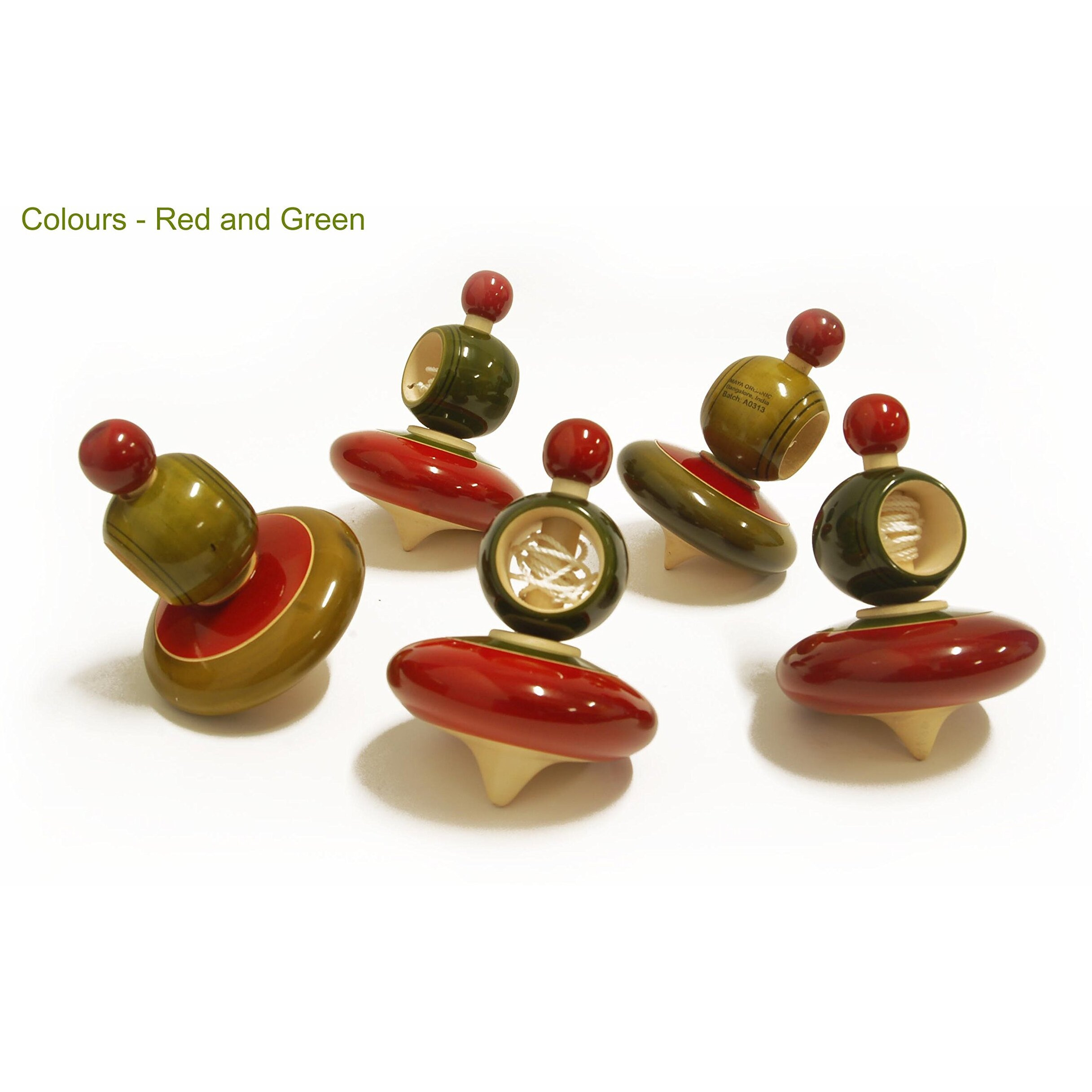 Maya Organic Handcrafted Wooden Spinning Tops - Collection 1 String Tops (5 No.S, Multi Colour)