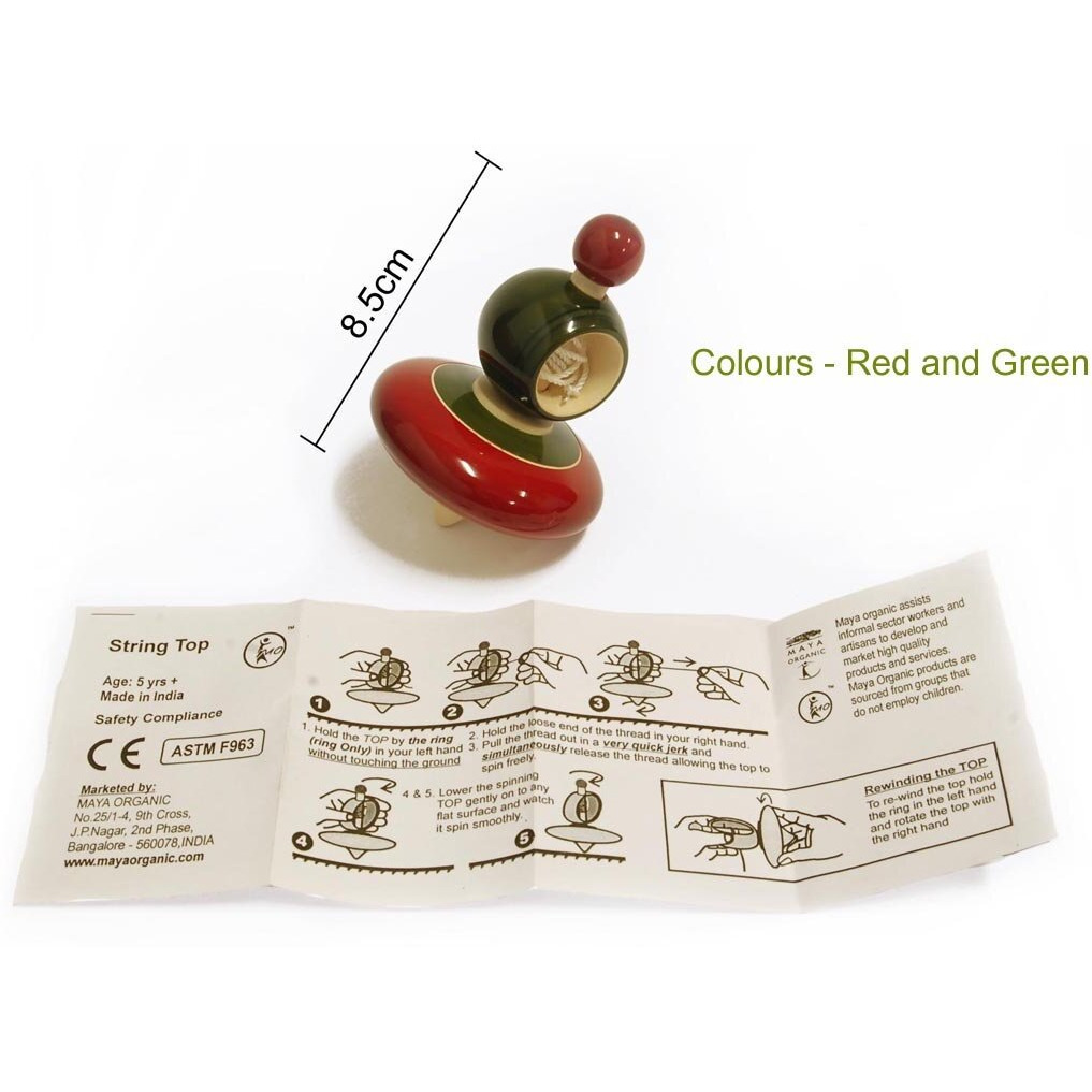 Maya Organic Handcrafted Wooden Spinning Tops - Collection 1 String Tops (5 No.S, Multi Colour)