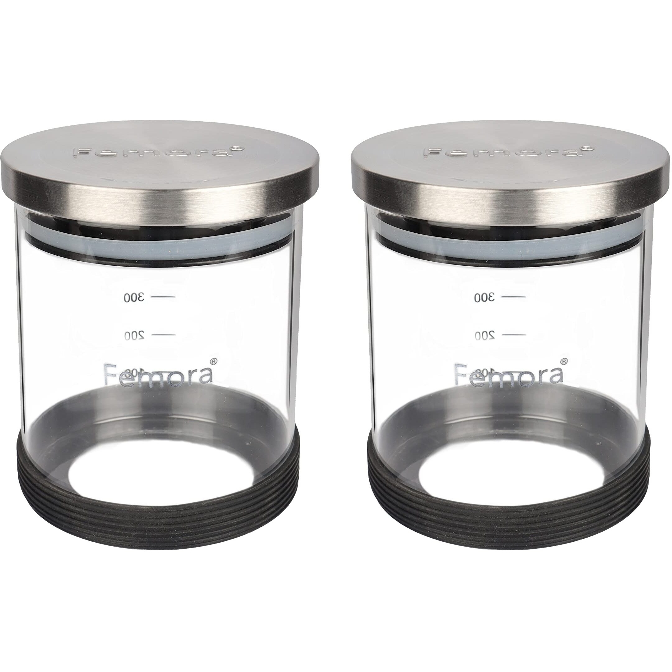 Femora Borosilicate Glass Jar With Silicon Bottom & Air Tight Steel Lid|Glass Jars For Kitchen| Kitchen Storage Jars|1 Year Warranty|Jars For Gifting, Snacks, Spice, Cookies, Dry Food|500 Ml|Set Of 2