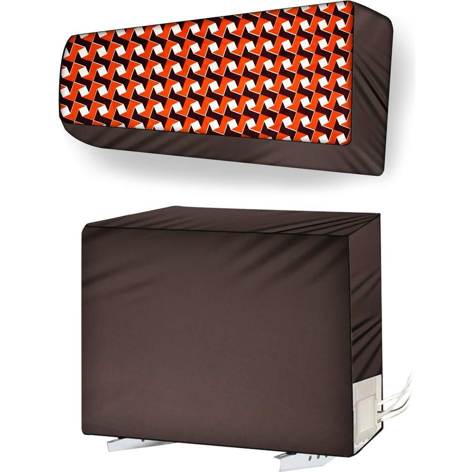 Stylista Ac Cover Set Of Indoor And Outdoor Unit For 2 Ton Capacity Frieze Pattern Orange