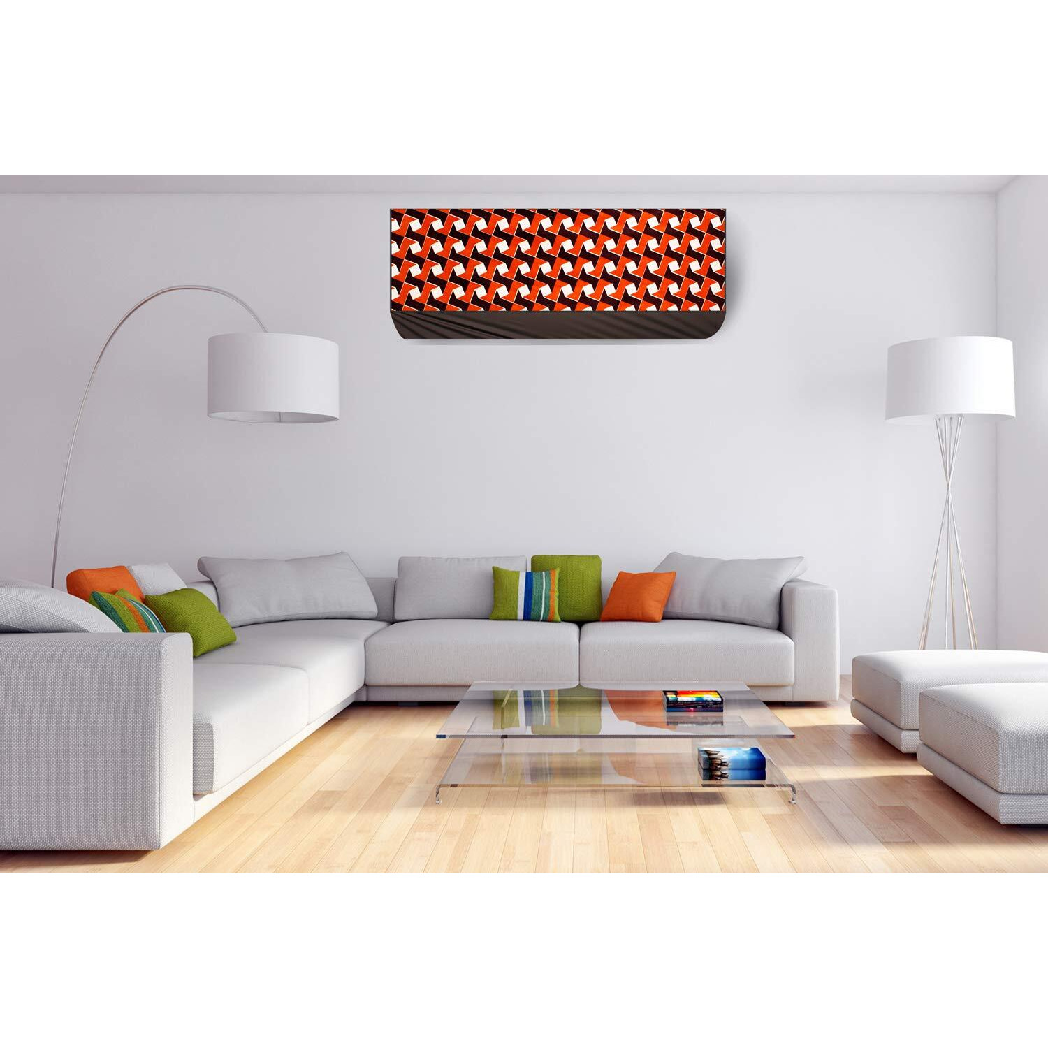 Stylista Ac Cover Set Of Indoor And Outdoor Unit For 2 Ton Capacity Frieze Pattern Orange