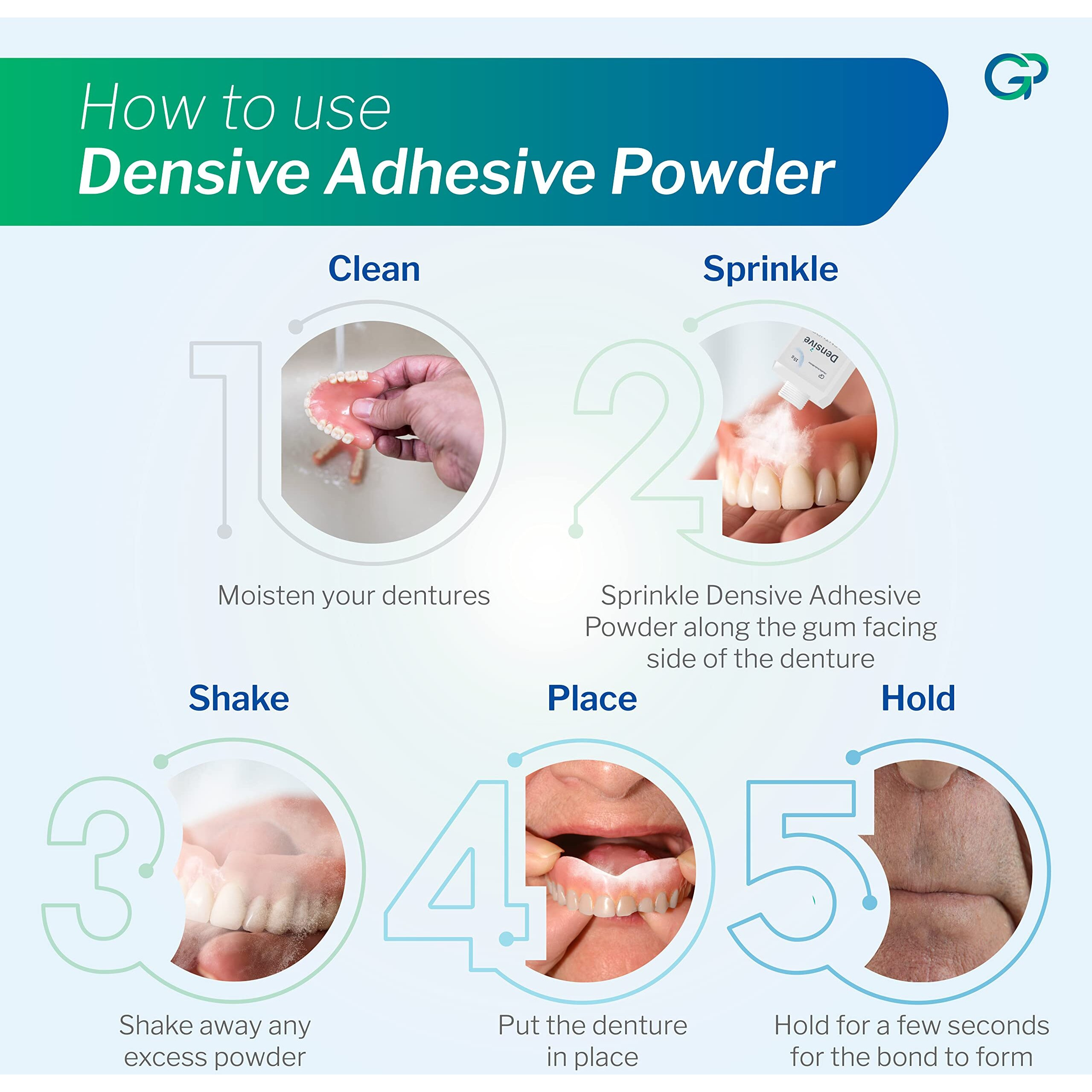 Densive Denture Adhesive Powder Pack Of 6 | 15G Per Pack | Tasteless, Flavorless, And Odourless | Non-Toxic | Better Gum Hold | All Day Secure Bond | Creates Strong Bond Between Gums And Dentures