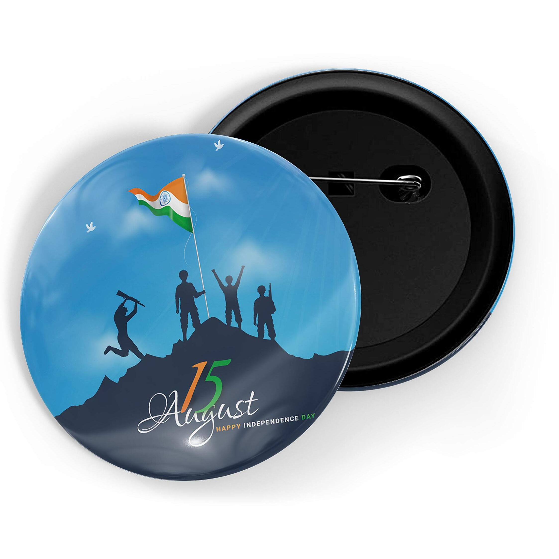 Dhcrafts Pin Badges Blue Independence Day 15Th August D1 Glossy Finish Design Pack Of 1