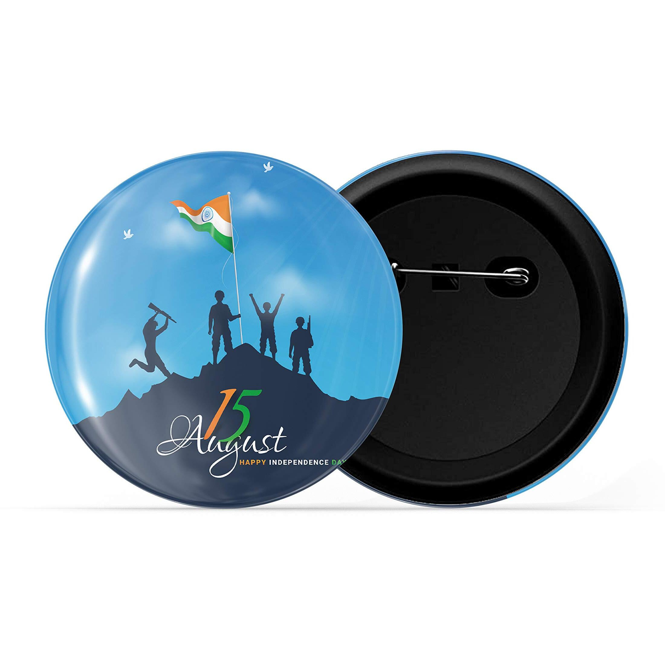 Dhcrafts Pin Badges Blue Independence Day 15Th August D1 Glossy Finish Design Pack Of 1