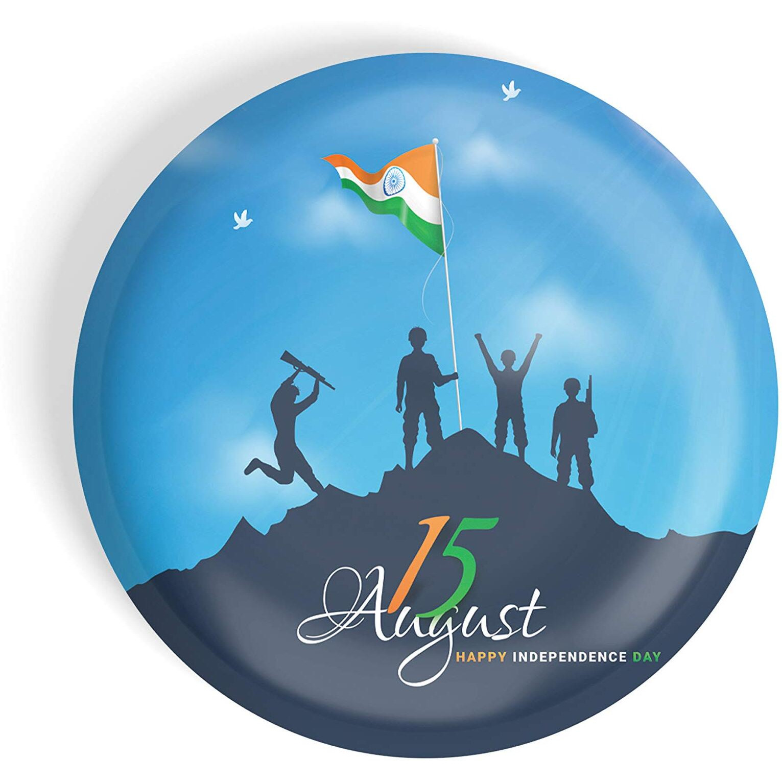Dhcrafts Pin Badges Blue Independence Day 15Th August D1 Glossy Finish Design Pack Of 1