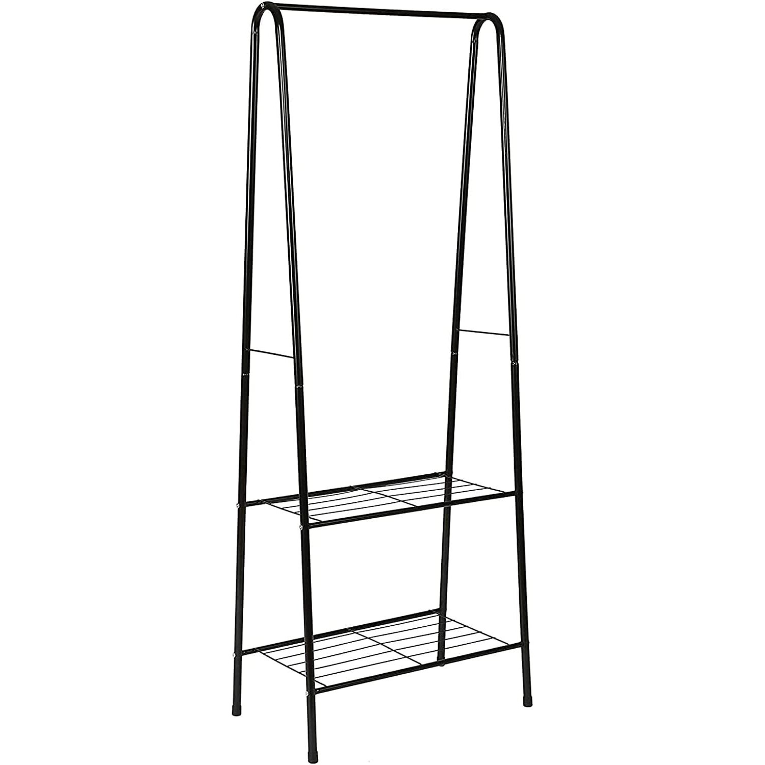Lukzer Metal Garment Stand Storage Organizer With 2 Bottom Shelves Space Saving Rack For Books, Shoes, Coats, Toys, Multipurpose A Shaped Clothes Hanger (Black/151.5 X 33.5 X 60.2 Cm)
