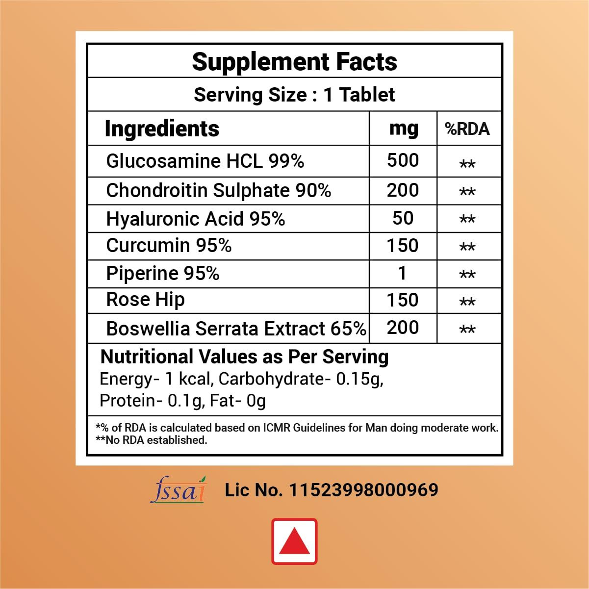 Must Have Joint Support - Glucosamine Chondroitin & Hyaluronic Acid With Boswellia | Curcumin 95%| Piperine| Uncaria Tomentosa| Boswellia|Helps Cartilage,Tendon&Ligaments|60 Tablets