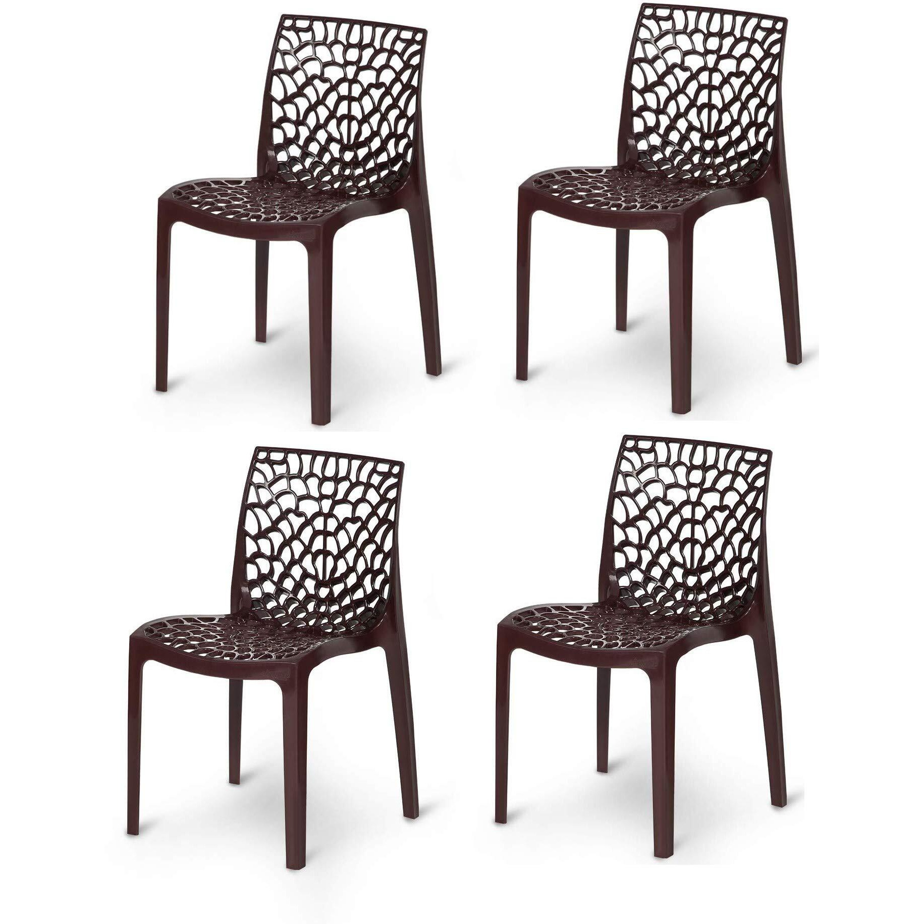 Rw Rest Well Web Designer Plastic Outdoor Chair (Set Of 4, Brown)