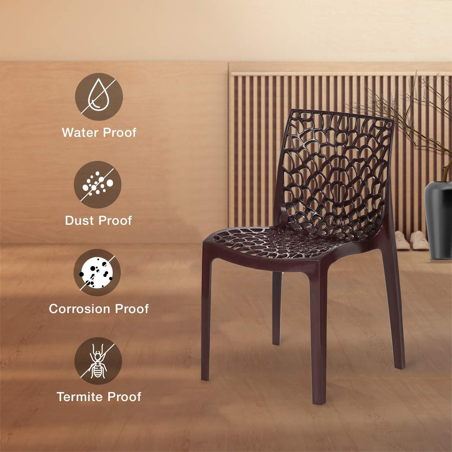 Rw Rest Well Web Designer Plastic Outdoor Chair (Set Of 4, Brown)