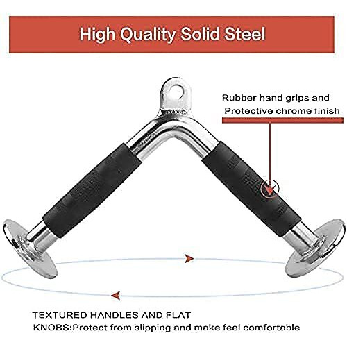 Wirmon Gym Bar Handle Attachements For Machines With Grip Variation Bar Textured Grip With Chrome Finish (V Bar Handle)