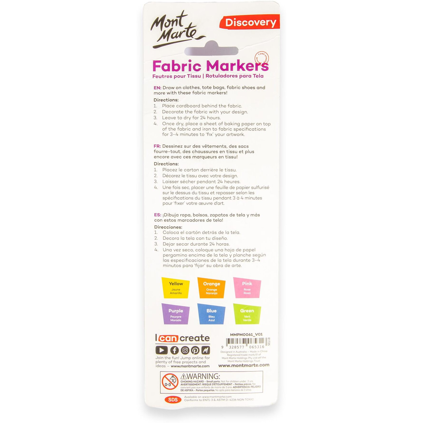 Mont Marte Fabric Markers (Dual Tip, 6)
