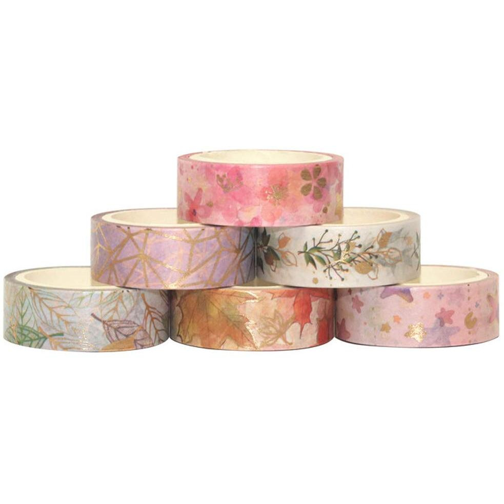 Elephantboat Gold Washi Tape Set Diy Crafts, Bullet Journal Supplies, Planners, Scrapbook, Card/Gift Wrapping -6 Rolls(15Mm*5M)