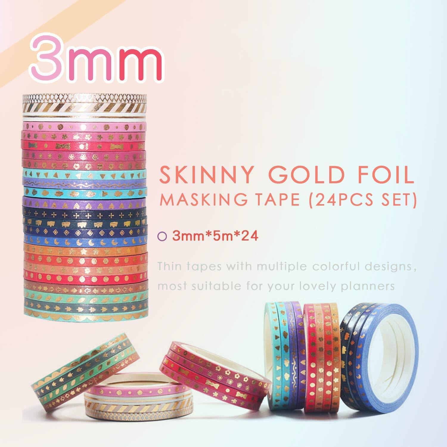 Elephantboat Washi Tape, Scrapbook Tape Craft Supplies 3Mm Wide For Diy, Decorative Craft, Gift Wrapping, Scrapbooking 24Rolls (3Mm*5M)