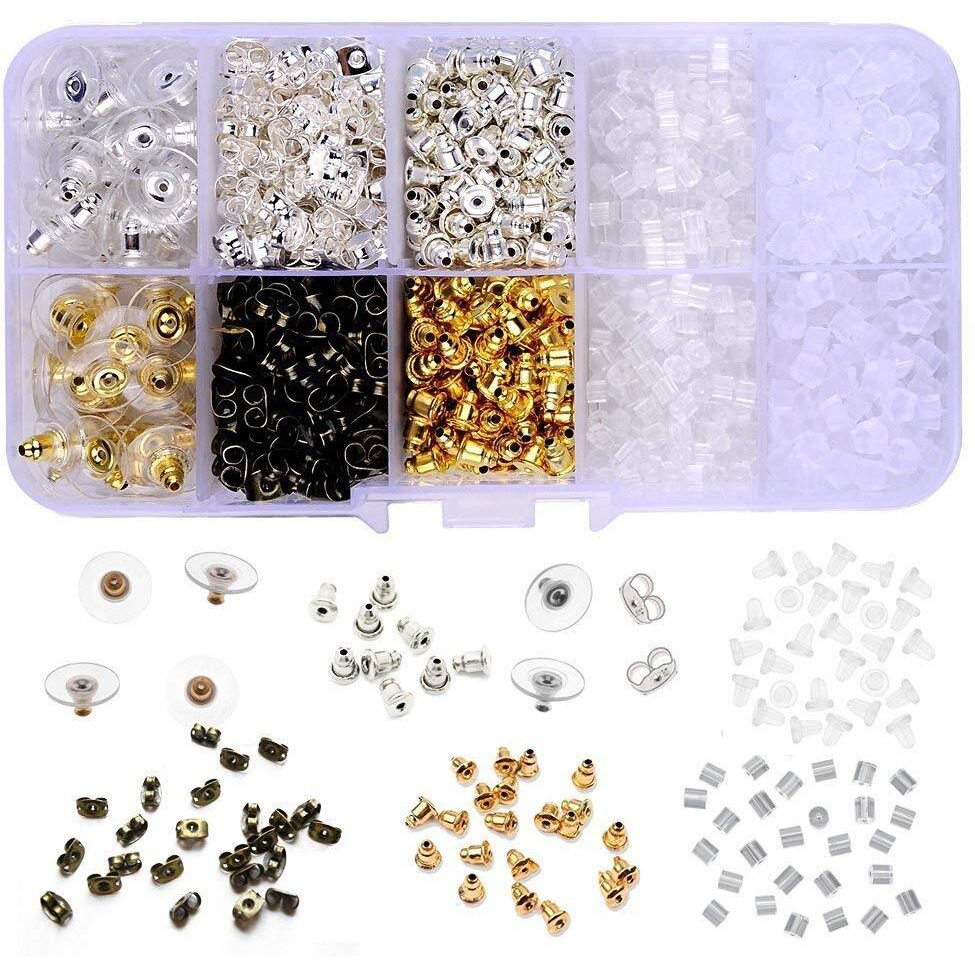 Diy Crafts Pack Of 200, Gold Silver + Clear, Pairs Bullet Clutch Earring Backs With Pad Earring Safety Backs Note - Box Not Included With This Sale (Silv(Pack Of 200, Gold Silver + Clear)