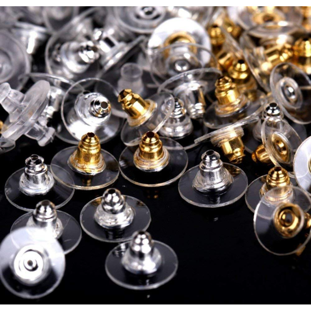 Diy Crafts Pack Of 200, Gold Silver + Clear, Pairs Bullet Clutch Earring Backs With Pad Earring Safety Backs Note - Box Not Included With This Sale (Silv(Pack Of 200, Gold Silver + Clear)