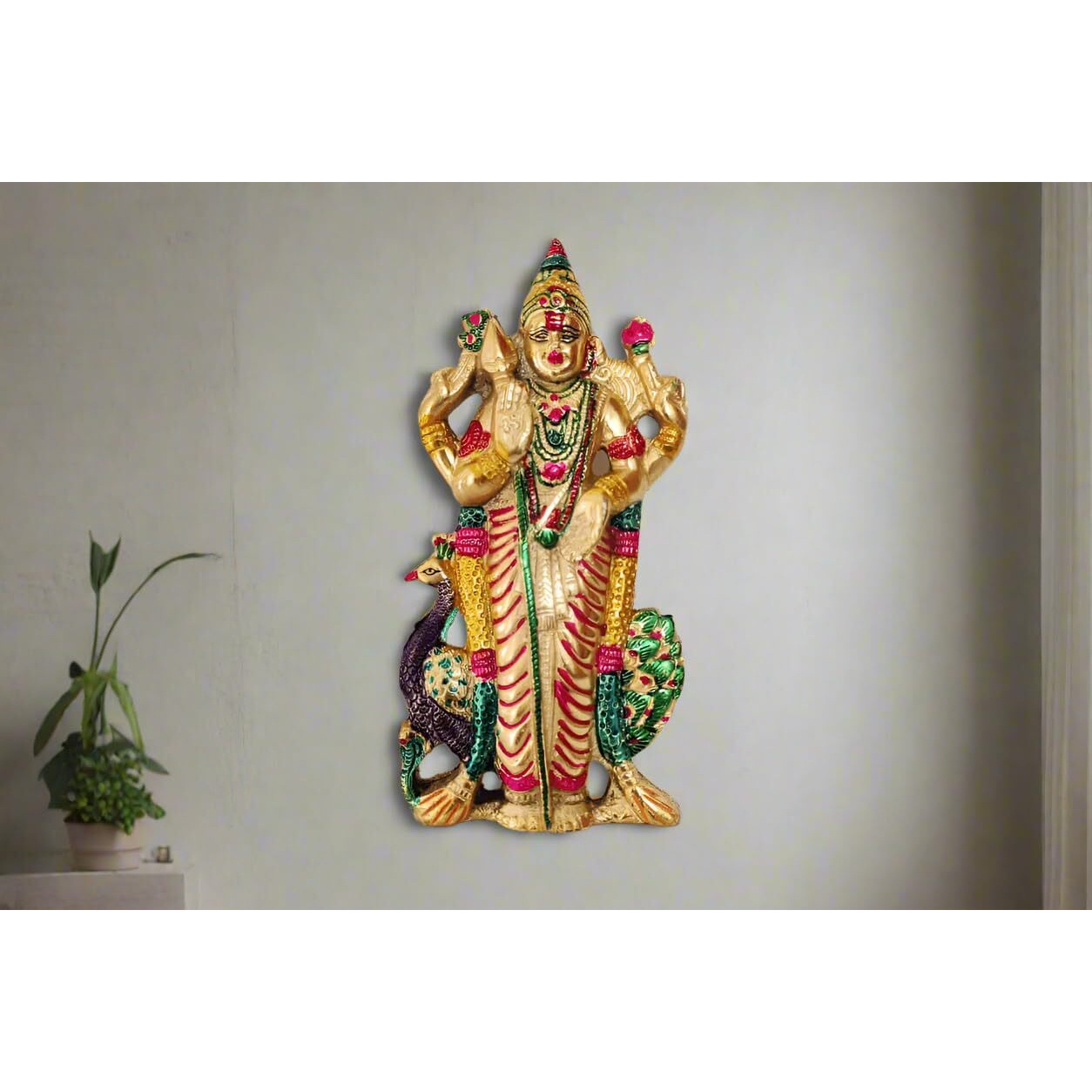 Puja Celebrations Malaysia Murugan | Wall Hanging | Home Decor | Return Gift | Size Height  9.5 Inches Breadth  4.5 Inches Material White Metal With Gold Oxidised