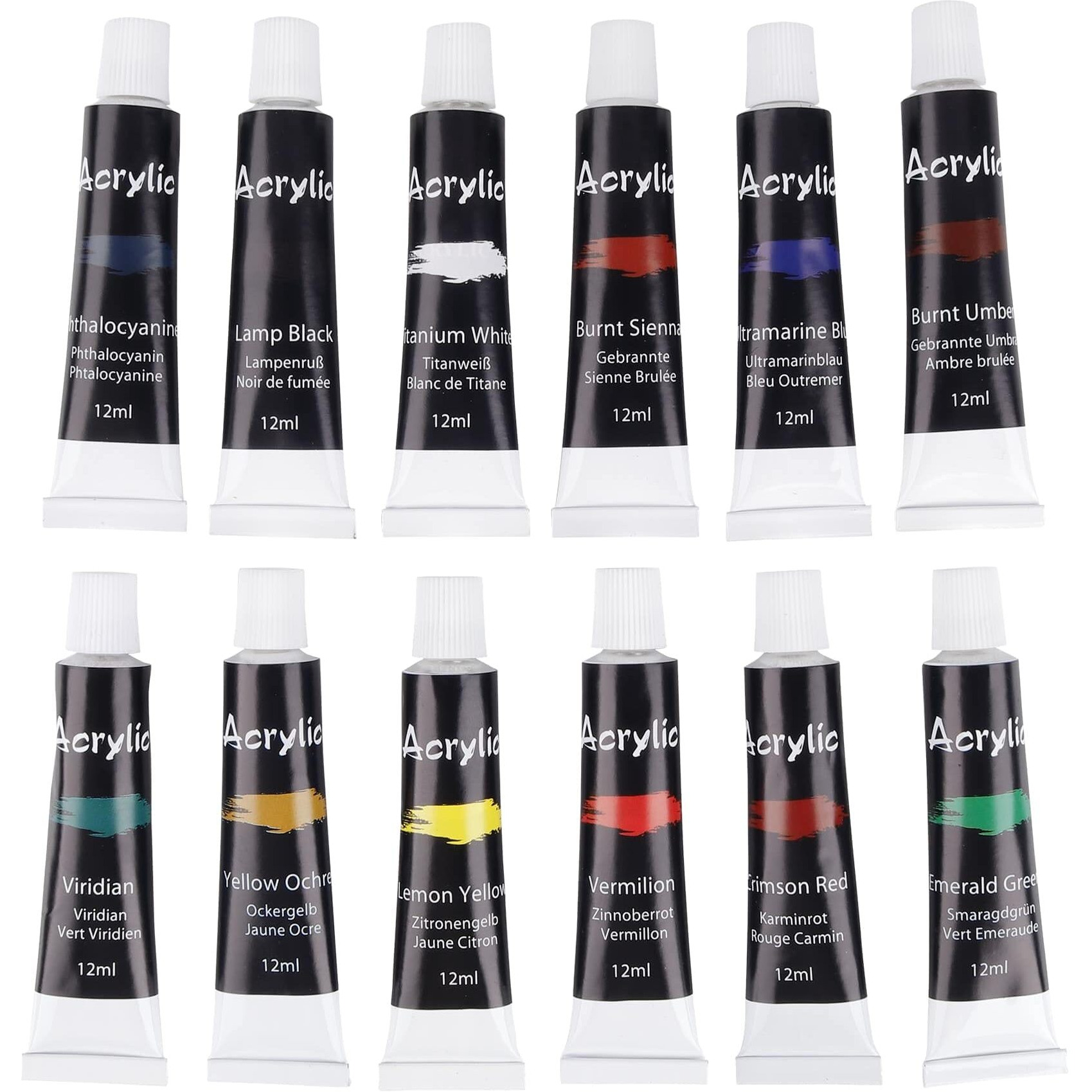 Worison Acrylic Color Set Of 12 Colors X 12Ml Tubes, Multicolour