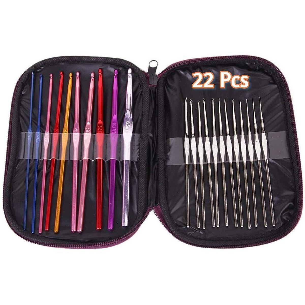 Bidking Choice Aluminium Crochet Hooks Knitting Needles Set With Case (Multicolour) - 22 Pieces