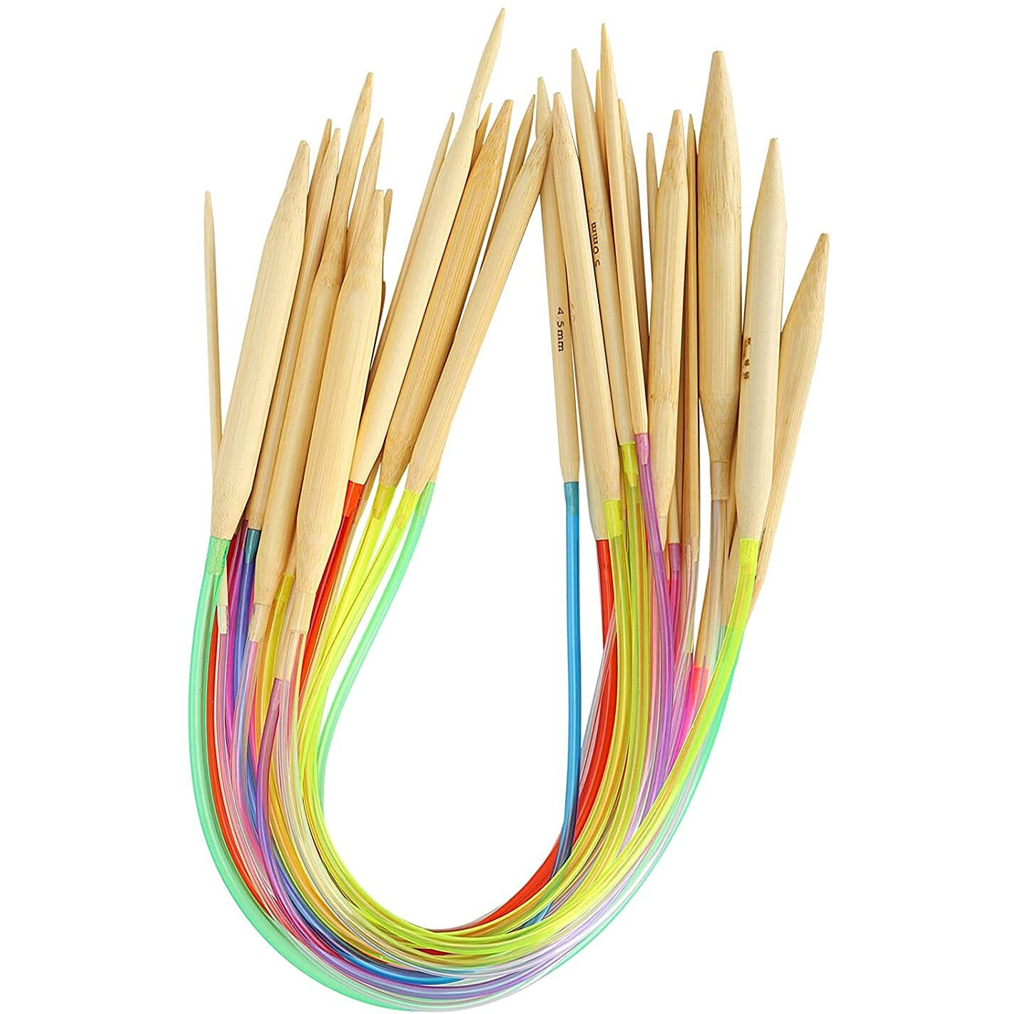 Qzep Bamboo Circular Knitting Crochet Needles With Colorful Plastic Tube For Sweater Needles Knitting Needles Tools Accessories,18 Sizes 2.0Mm -10.0Mm 80Cm (18 Pcs In 1 Set)