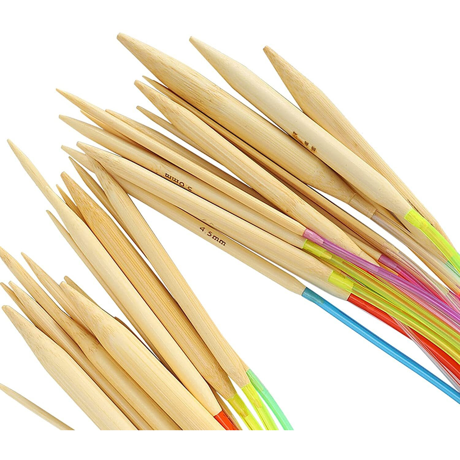 Qzep Bamboo Circular Knitting Crochet Needles With Colorful Plastic Tube For Sweater Needles Knitting Needles Tools Accessories,18 Sizes 2.0Mm -10.0Mm 80Cm (18 Pcs In 1 Set)