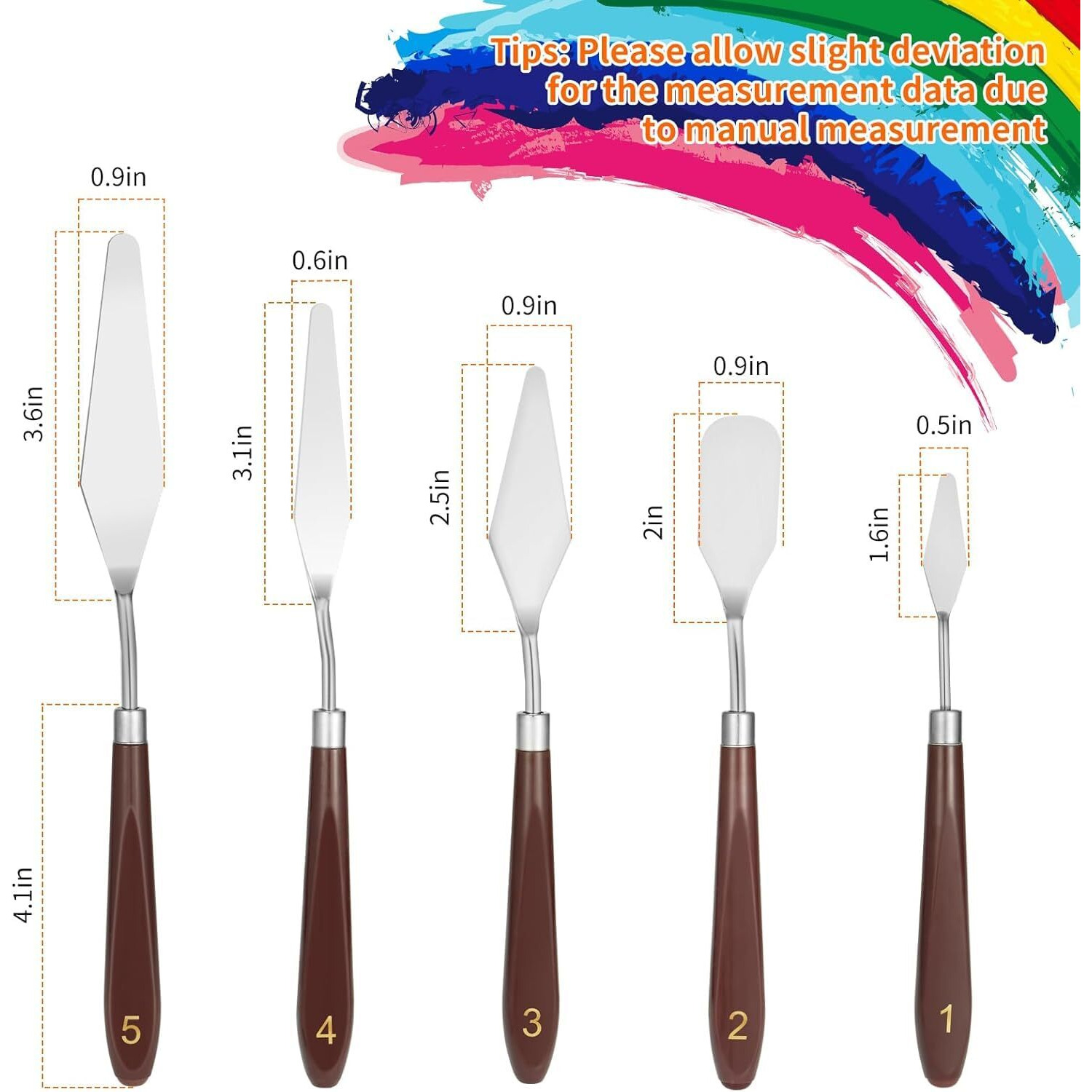 Naitik Creation 5Pcs Palette Knife, Stainless Steel Spatula Palette Knife Set, Pallet Knife, Painting Knives For Artist Oil Canvas Mixing Colour