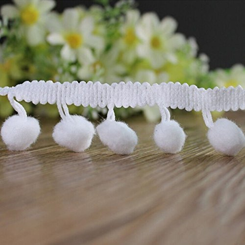 Handicraft-Palace Pom Pom Mini Bobble Ball Fringe Braid Lace Trimming For Crafting Sewing Hats (White, 10 Meter)