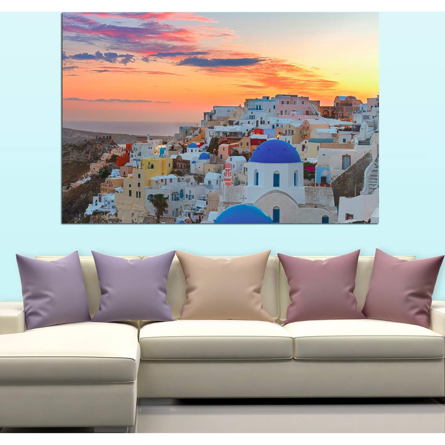 Inephos Framed Canvas Santorini, Greece Cities Art Wall Painting For Living Room, Bedroom, Office, Hotels, Drawing Room (Multicolor, 85 X 55Cm)