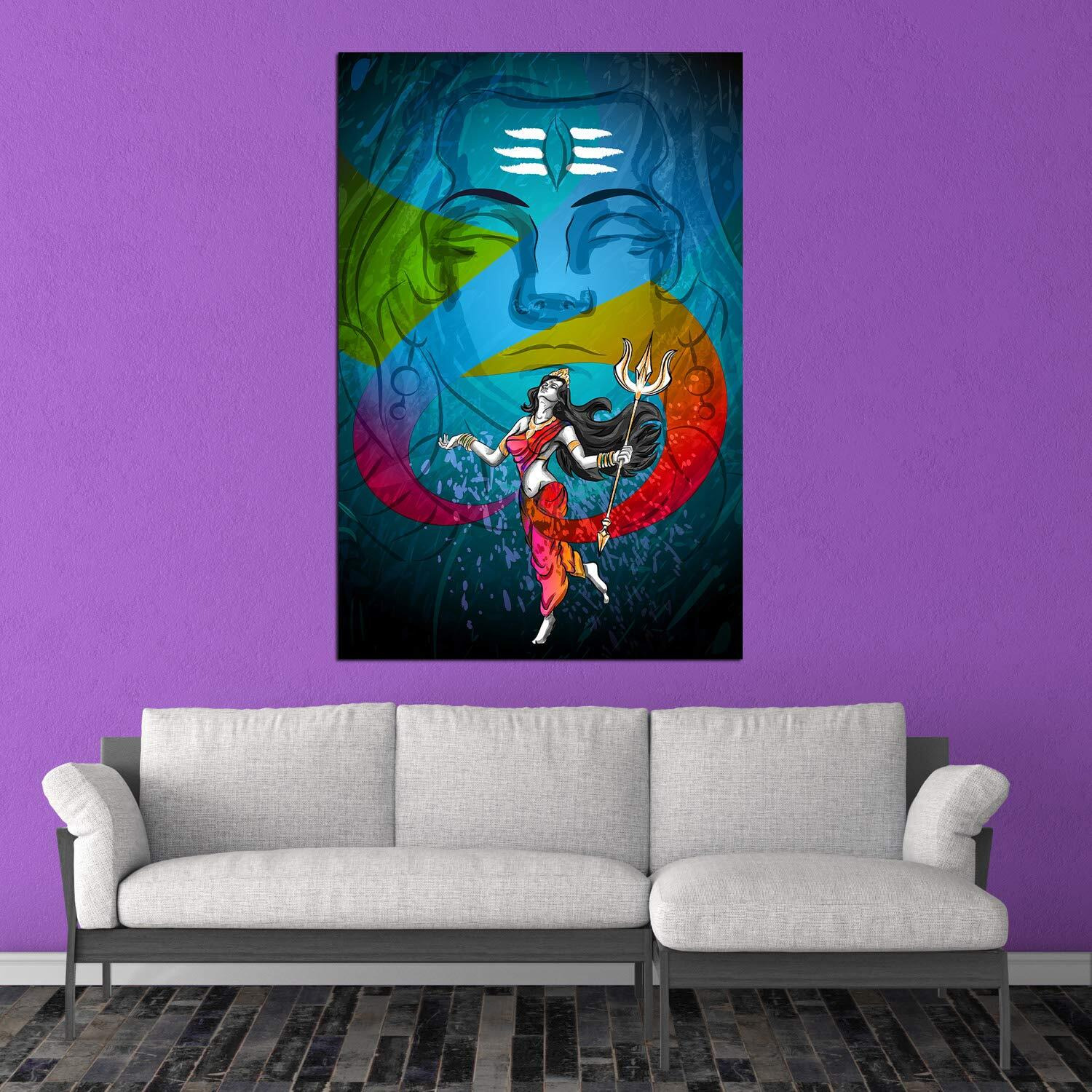 Inephos Abstract Goddess Durga Framed Canvas Painting Wall Art (85Cm X 55Cm, Multicolor)