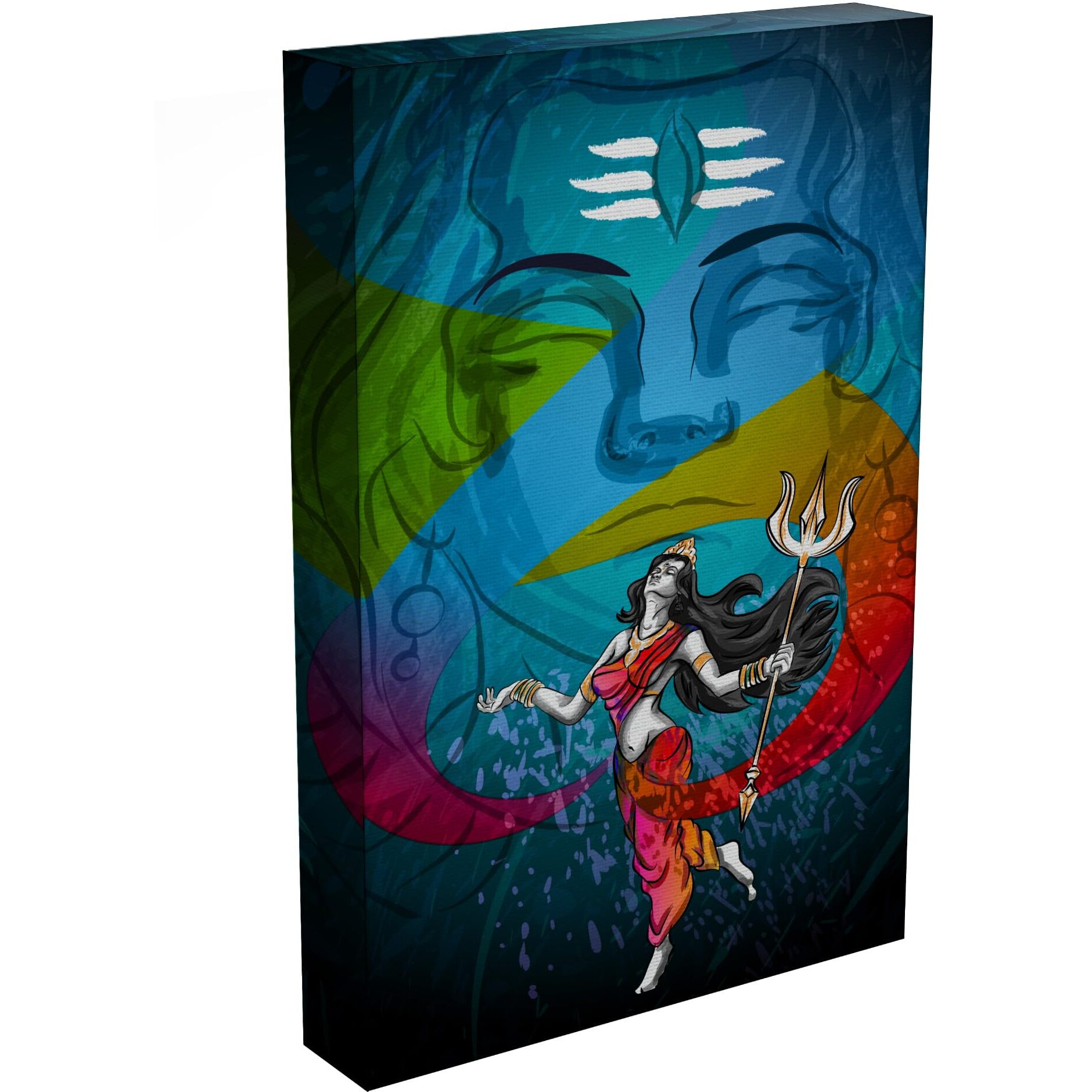 Inephos Abstract Goddess Durga Framed Canvas Painting Wall Art (85Cm X 55Cm, Multicolor)